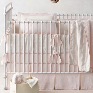 Restoration Hardware crib skirt 100% organic linen inverted pleats pink
